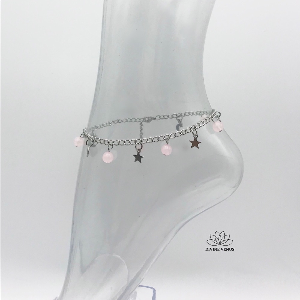 Rose Quartz Charm Anklet | Stainless Steel